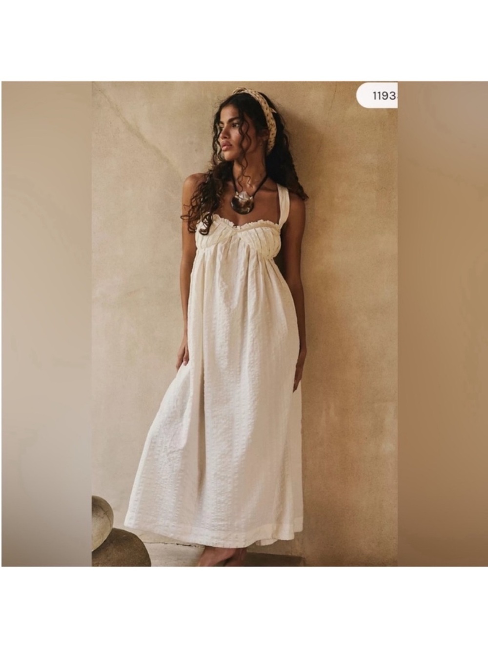 Free People est Small White Ivory Midi Cotton Dress Seersucker